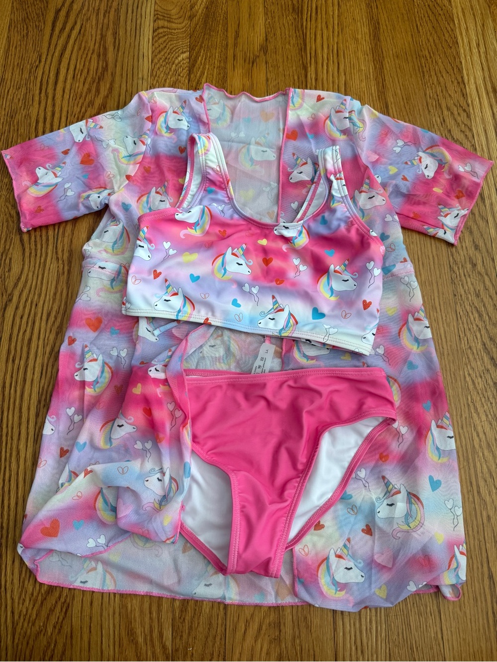 SHEIN girls rainbow unicorn swim suit set 7